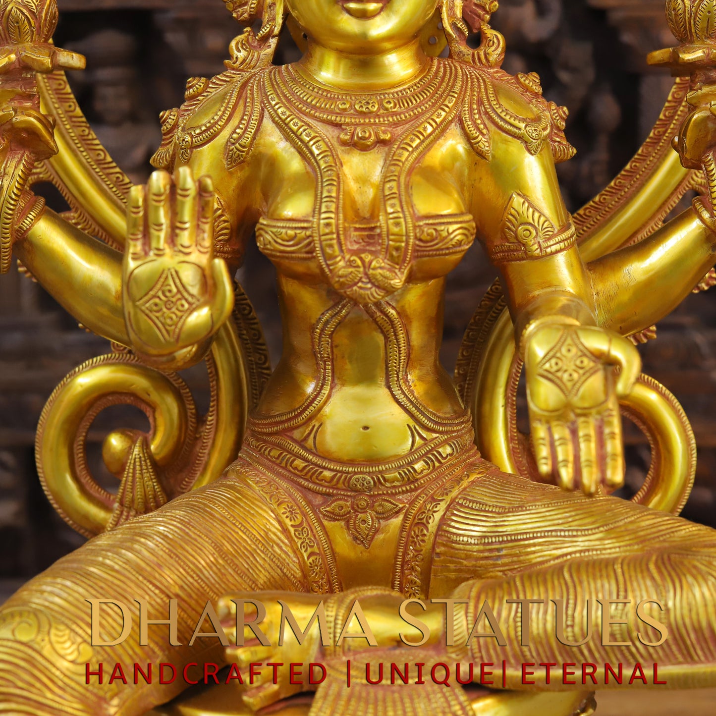 Brass Lakshmi seated with Frame, Fine Golden Finish, 28"