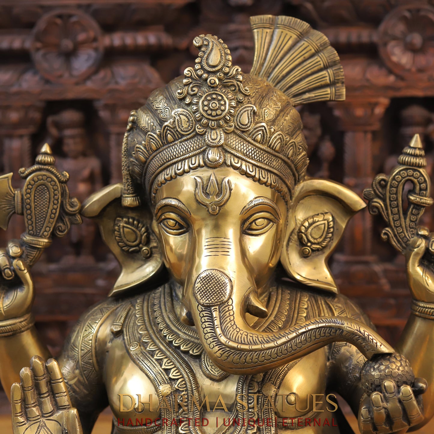 Brass Ganesh seated, Blessing Posture, Golden Finish, 21"