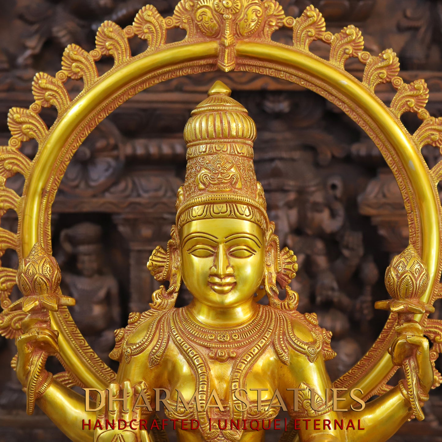 Brass Lakshmi seated with Frame, Fine Golden Finish, 28"