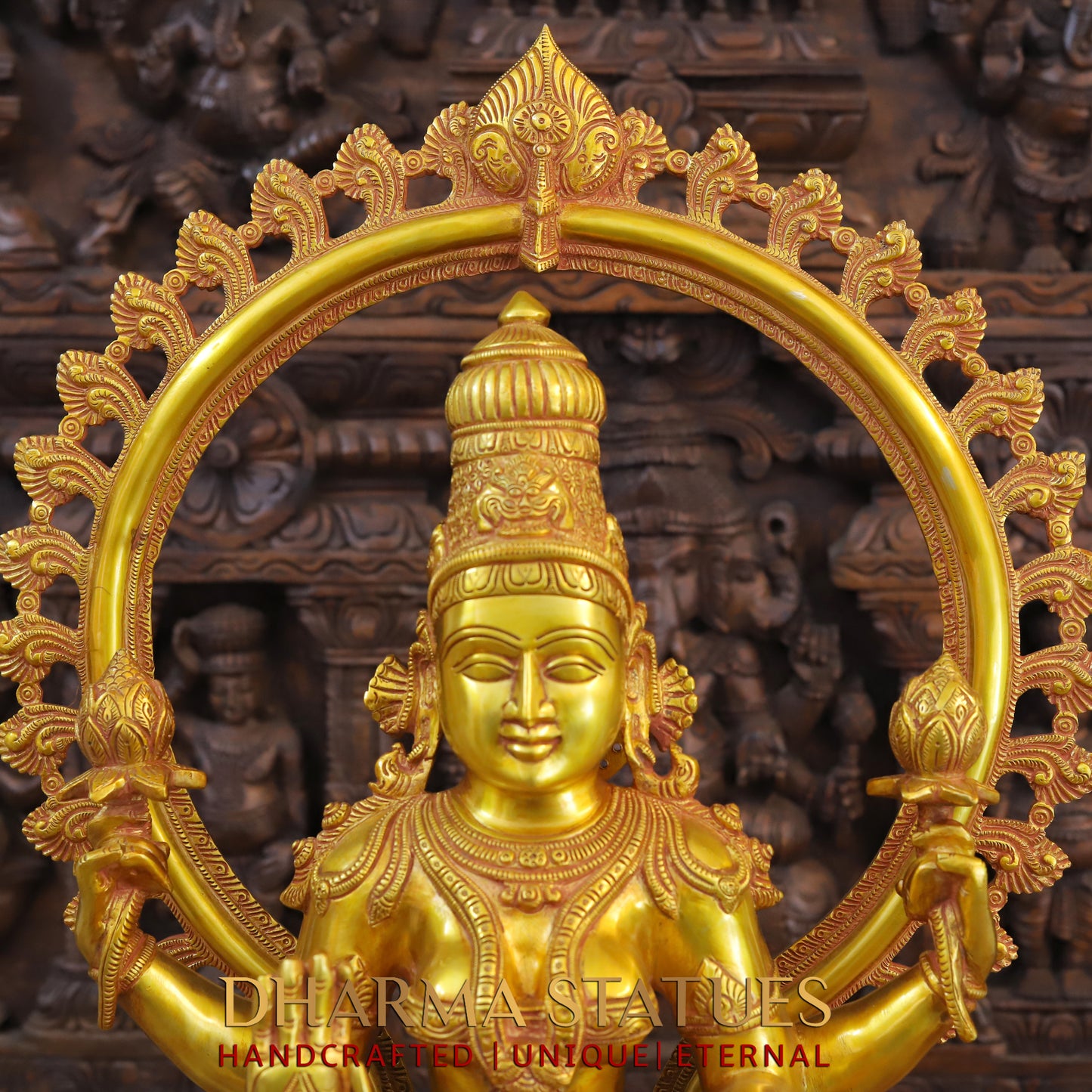 Brass Lakshmi seated with Frame, Fine Golden Finish, 28"