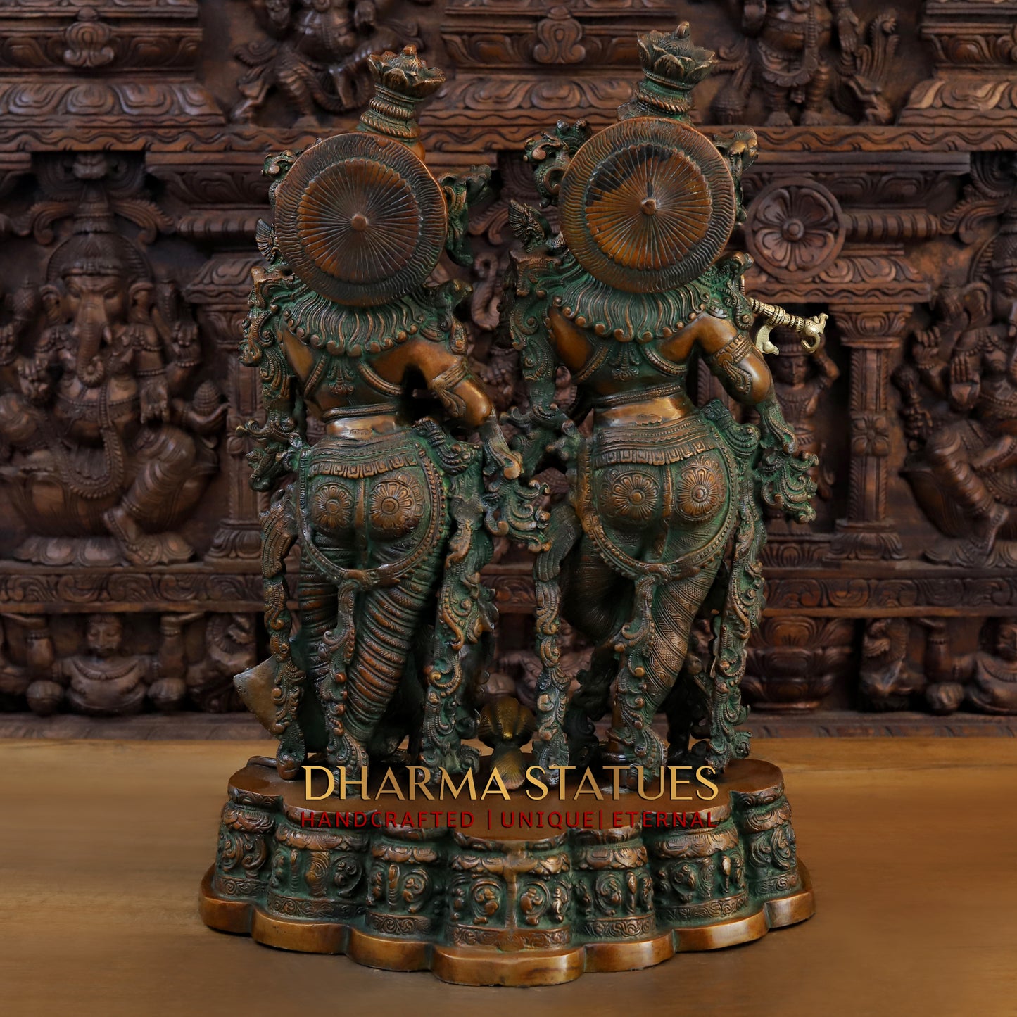 Brass Radha Krishna Statue on Single base, Copper & Golden Finish, 27”