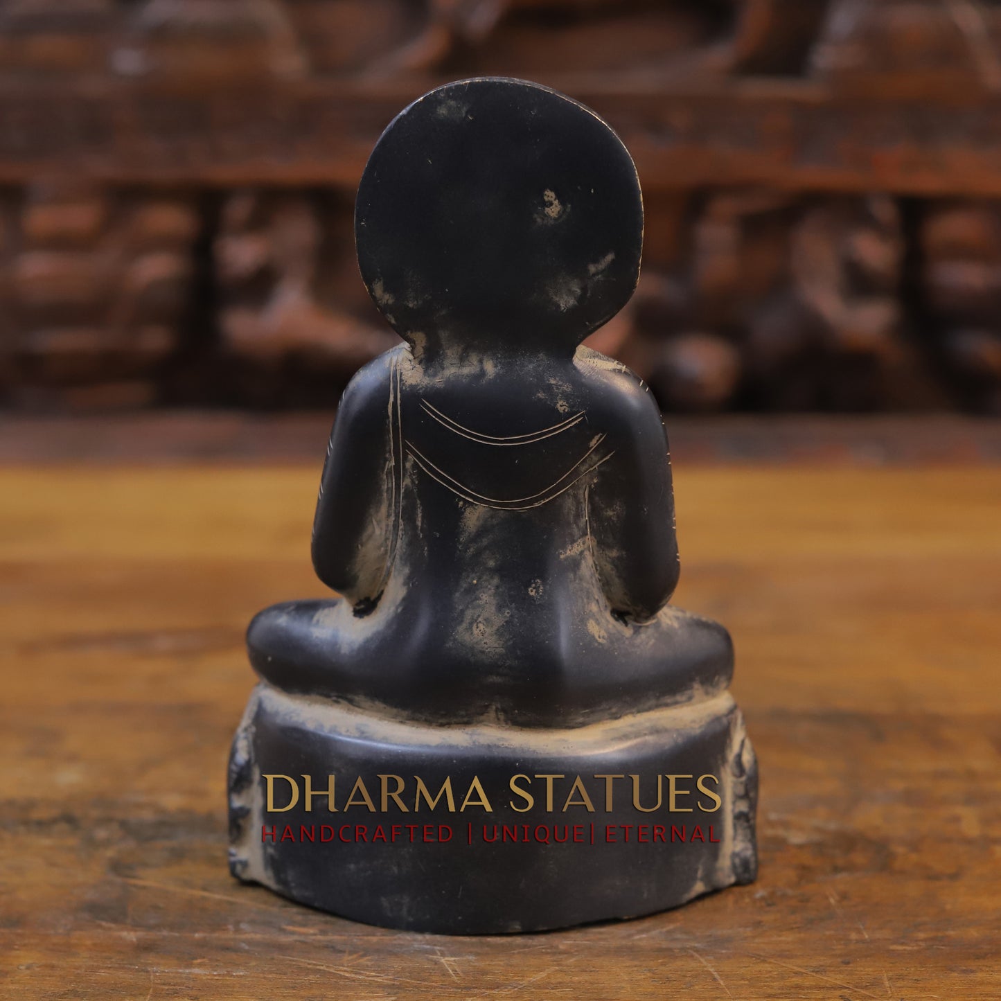 Brass Buddha in Meditation Mudra, Black Patina & Golden Finish, 8"