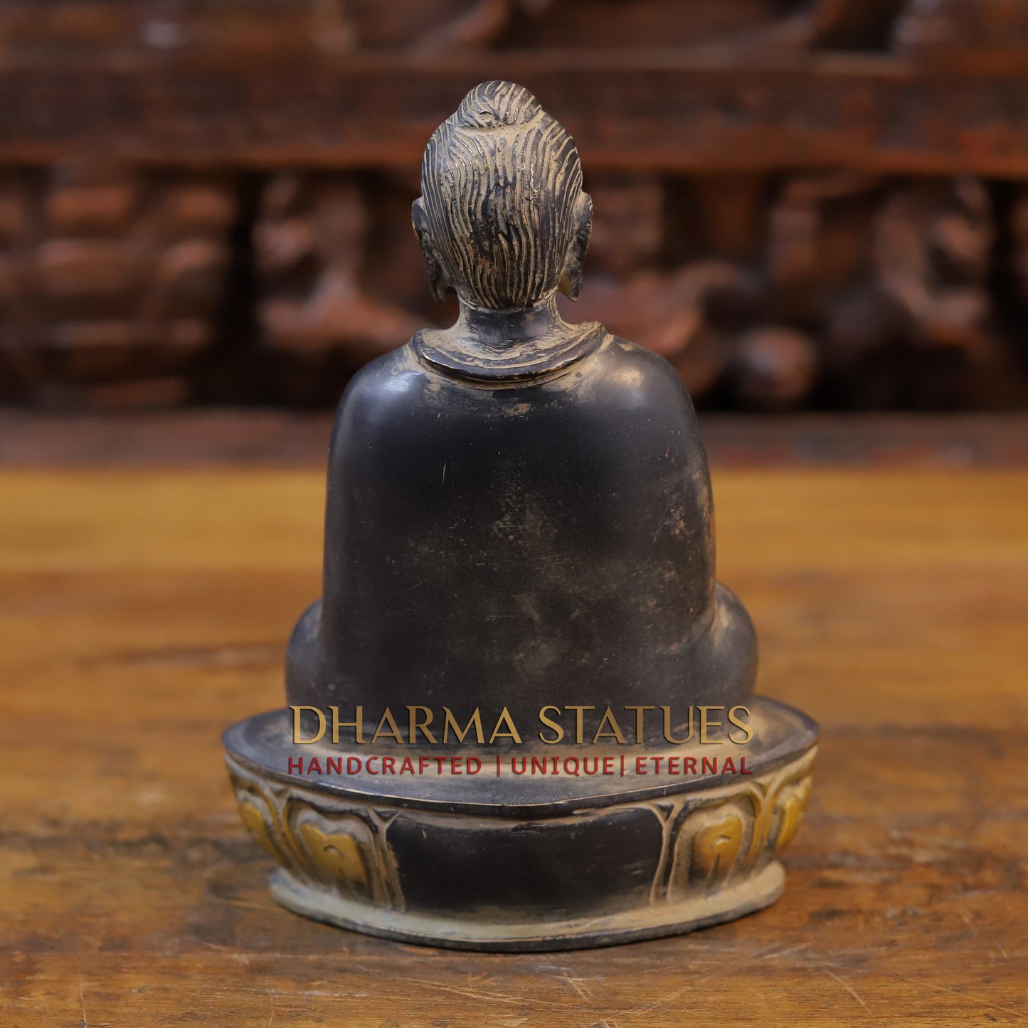 Brass Buddha in Meditation Mudra, Black Patina & Golden Finish, 8"