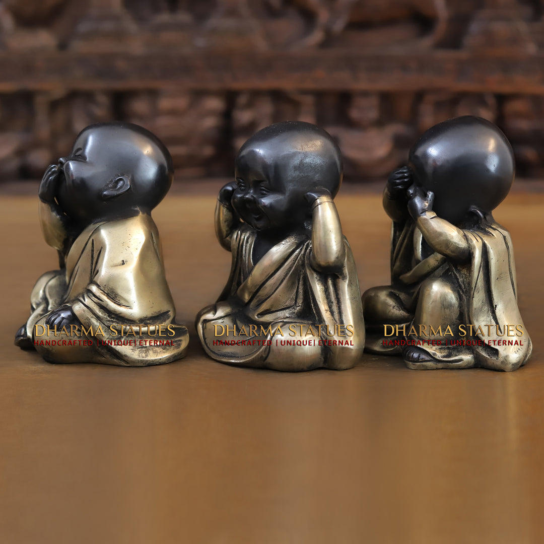 Brass Happy Monks, See, Hear, Speak No Evil, Black Golden Finish 5.5"