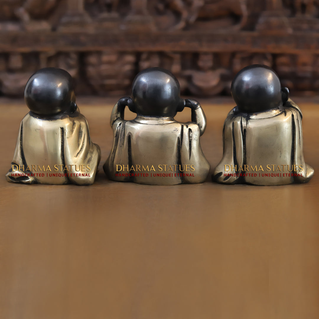 Brass Happy Monks, See, Hear, Speak No Evil, Black Golden Finish 5.5"