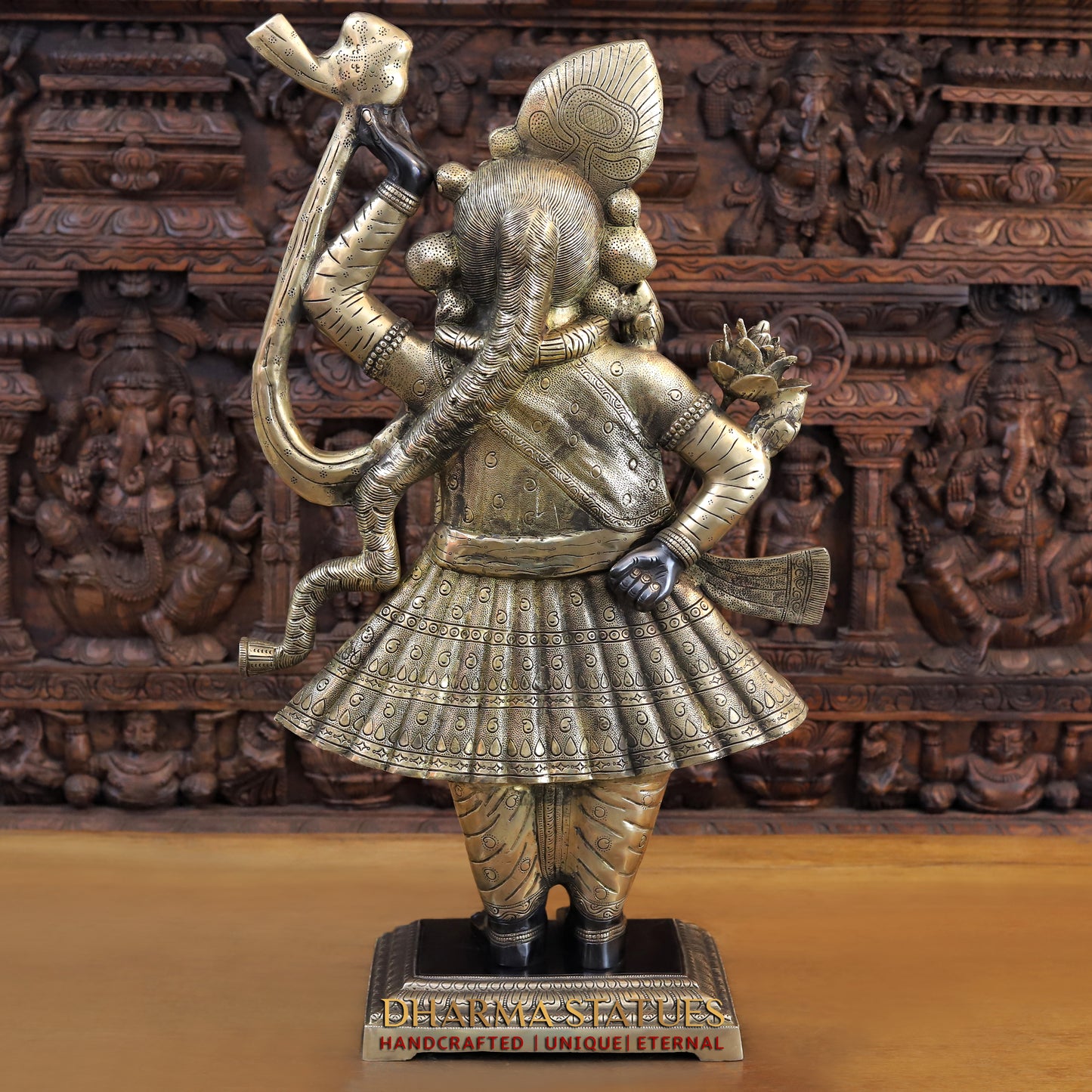 Brass Krishna Standing on Pedestal, Black Patina & Golden Finish, 33"