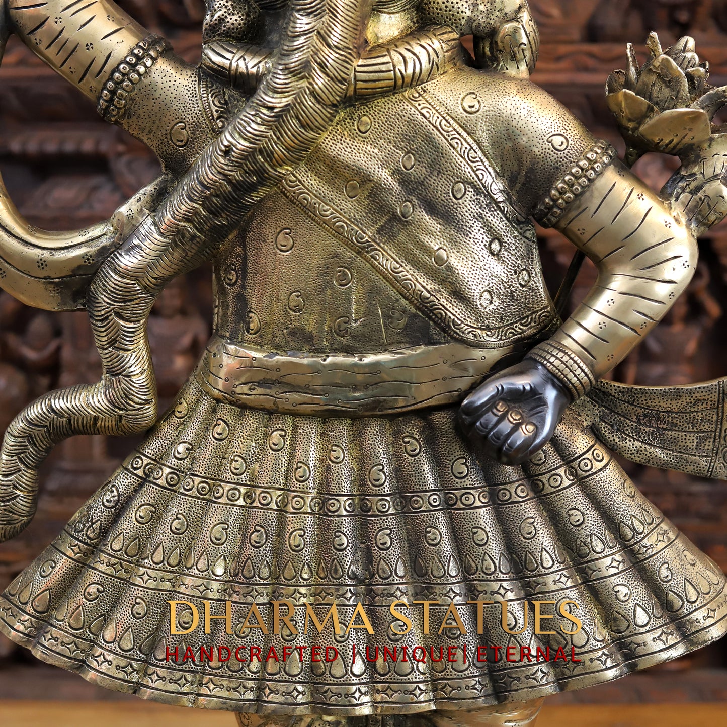 Brass Krishna Standing on Pedestal, Black Patina & Golden Finish, 33"