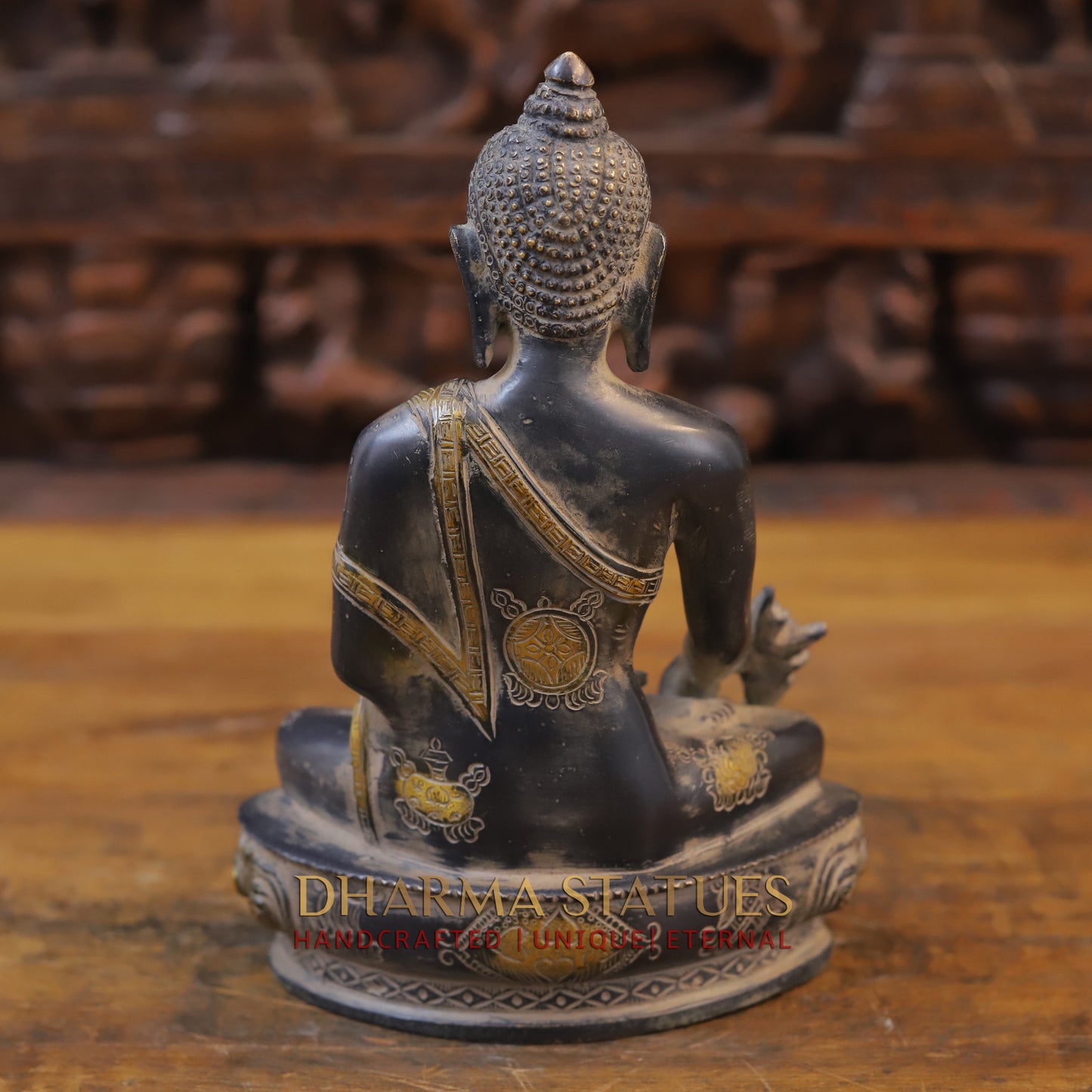 Brass Buddha seated, Black Patina & Golden Finish, 10"