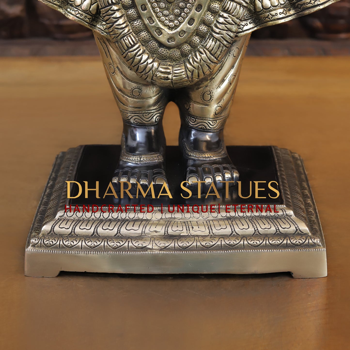 Brass Krishna Standing on Pedestal, Black Patina & Golden Finish, 33"