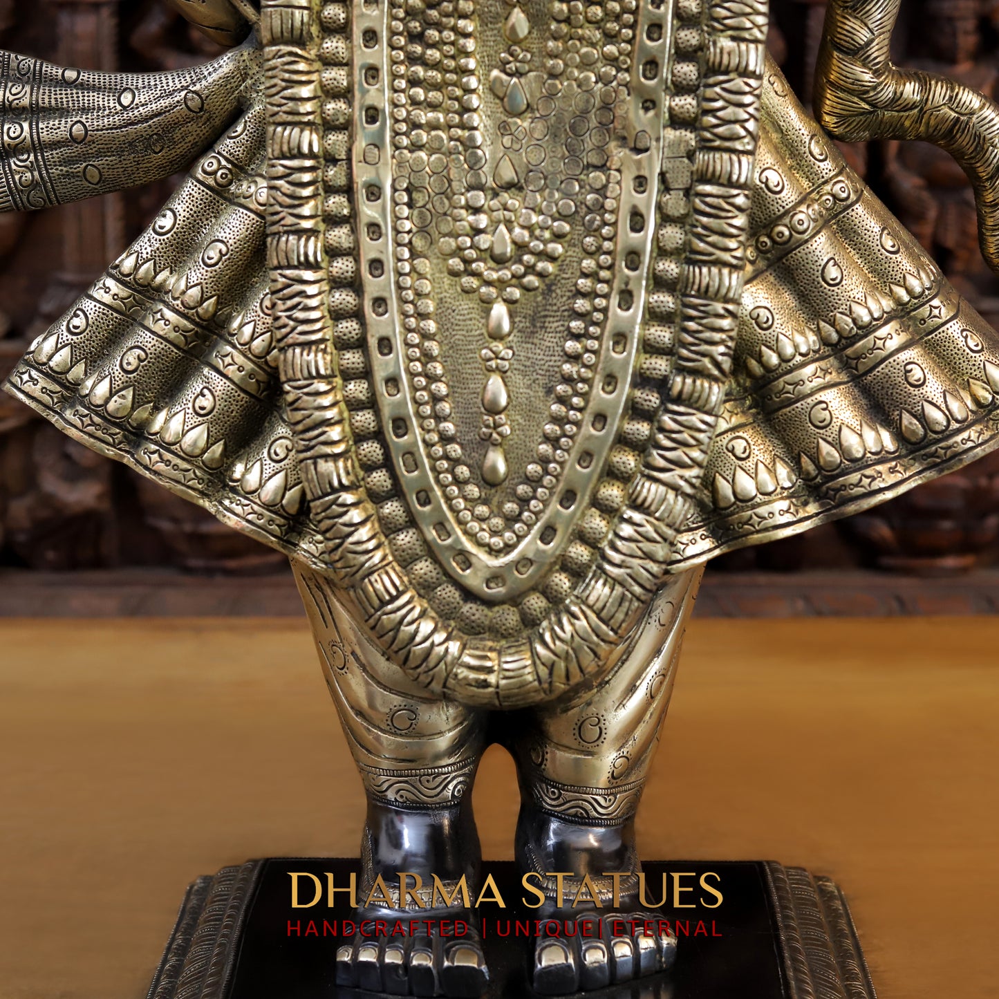 Brass Krishna Standing on Pedestal, Black Patina & Golden Finish, 33"