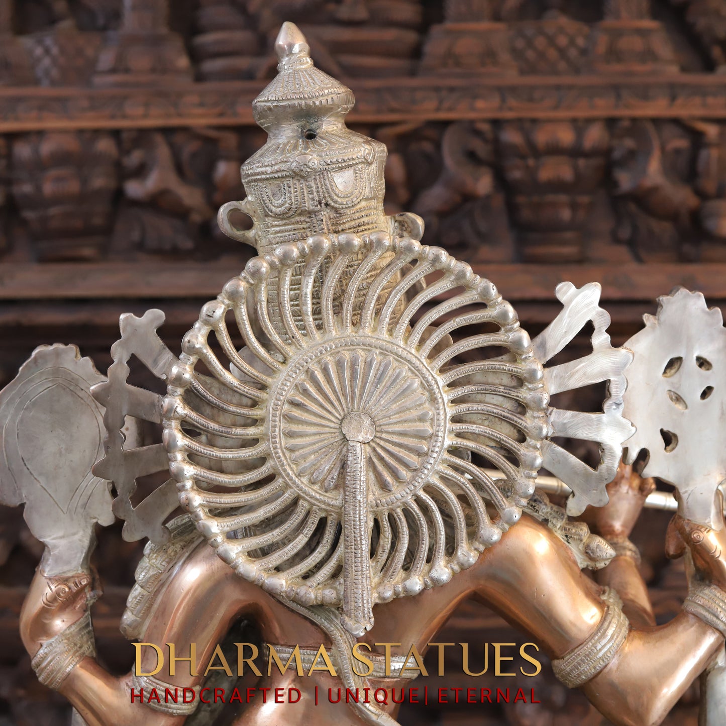 Brass Krishna playing Flute on Pedestal, Silver & Copper Finish, 40"