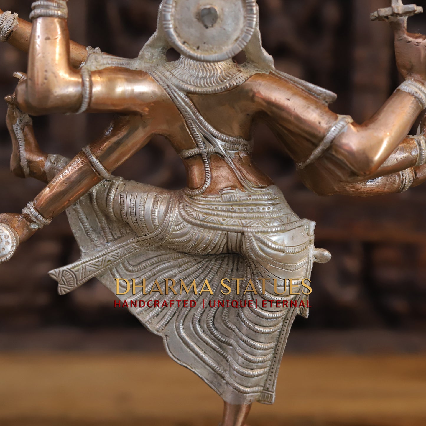Brass Vishnu with 6 arms standing on Pedestal, Silver & Copper Finish, 17"