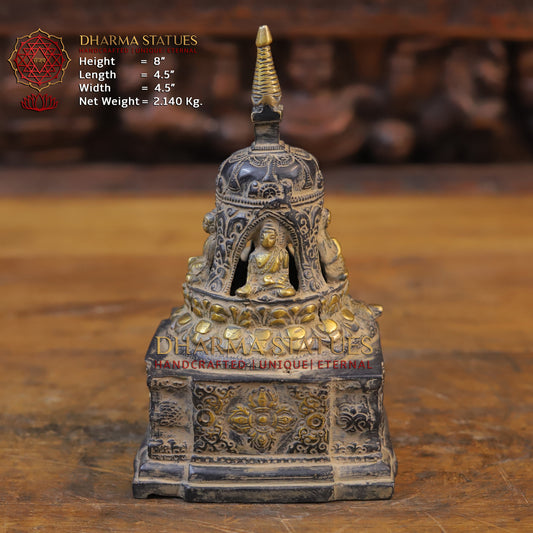 Brass Buddha Temple, Copper & Golden Finish, 8"