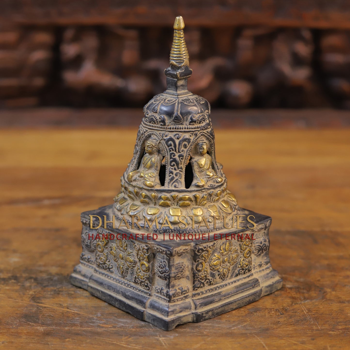 Brass Buddha Temple, Copper & Golden Finish, 8"