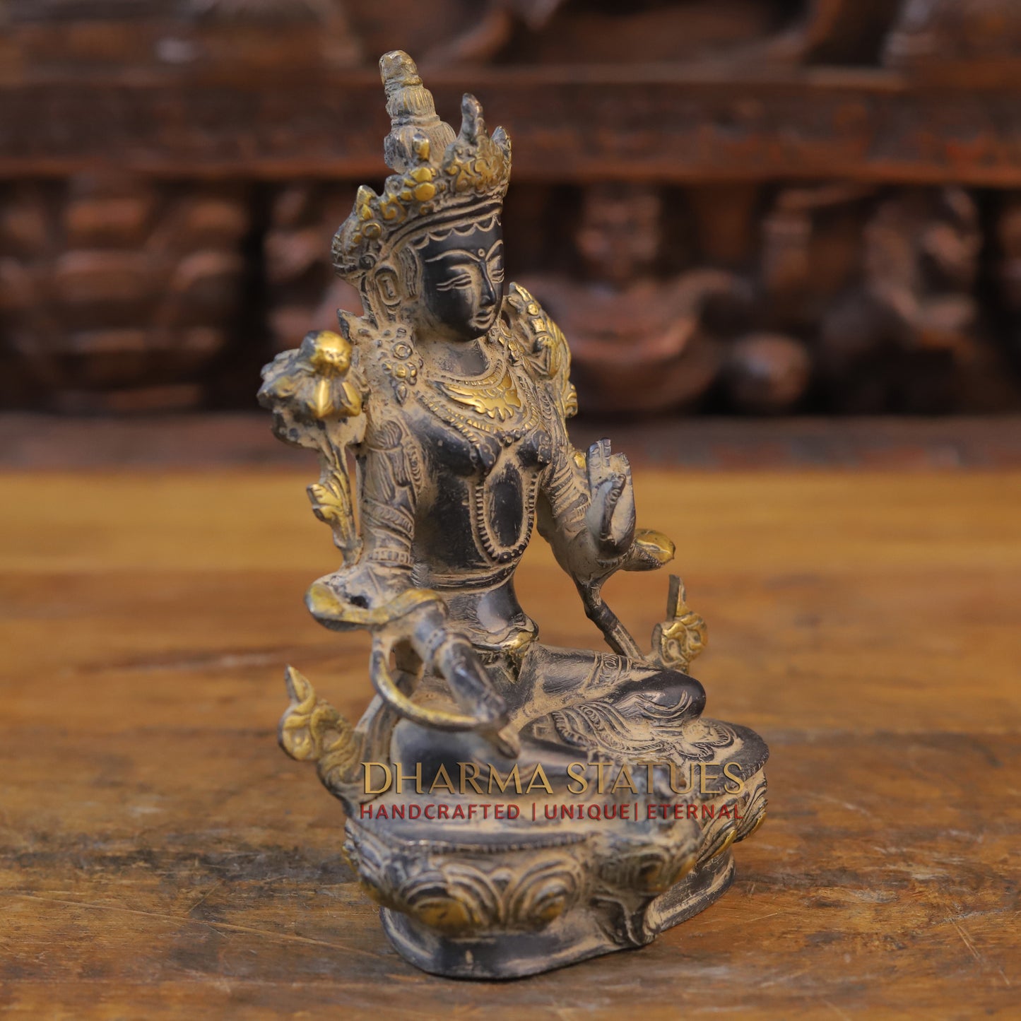 Brass Tara seated, Black Patina & Golden Finish, 8"