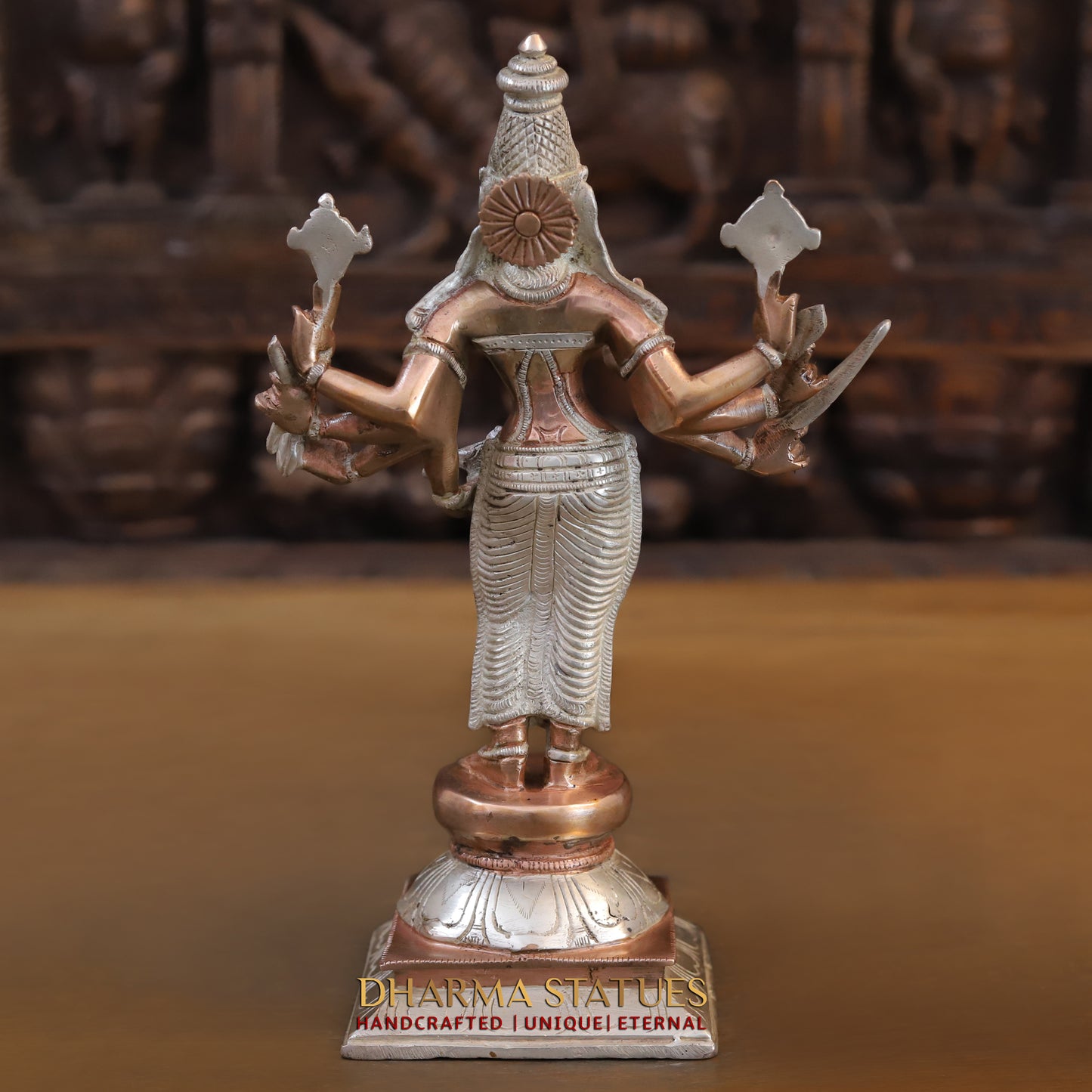 Brass Durga Standing on Buffalo Head, Copper & Silver Finish, 11.5"