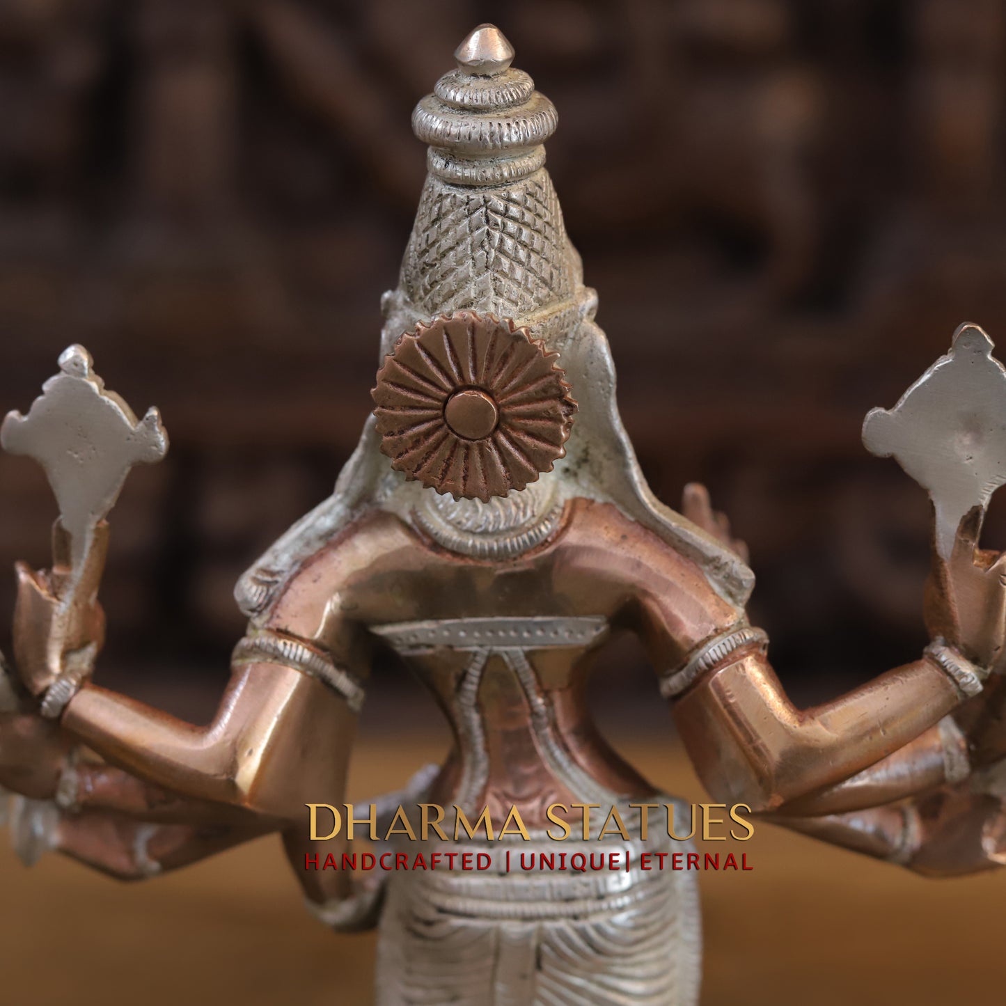 Brass Durga Standing on Buffalo Head, Copper & Silver Finish, 11.5"