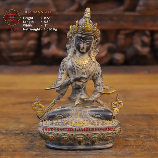Brass Tara seated, Black Patina & Golden Finish, 8.5"