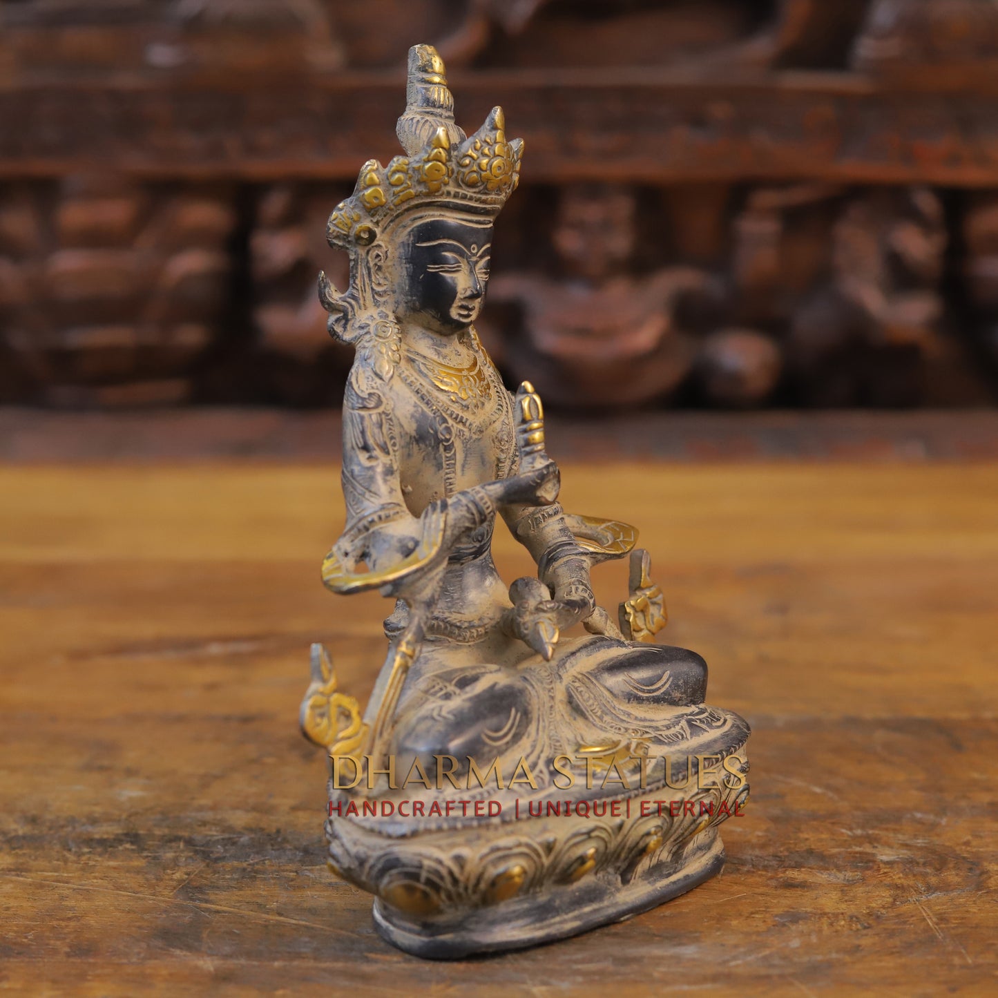 Brass Tara seated, Black Patina & Golden Finish, 8.5"