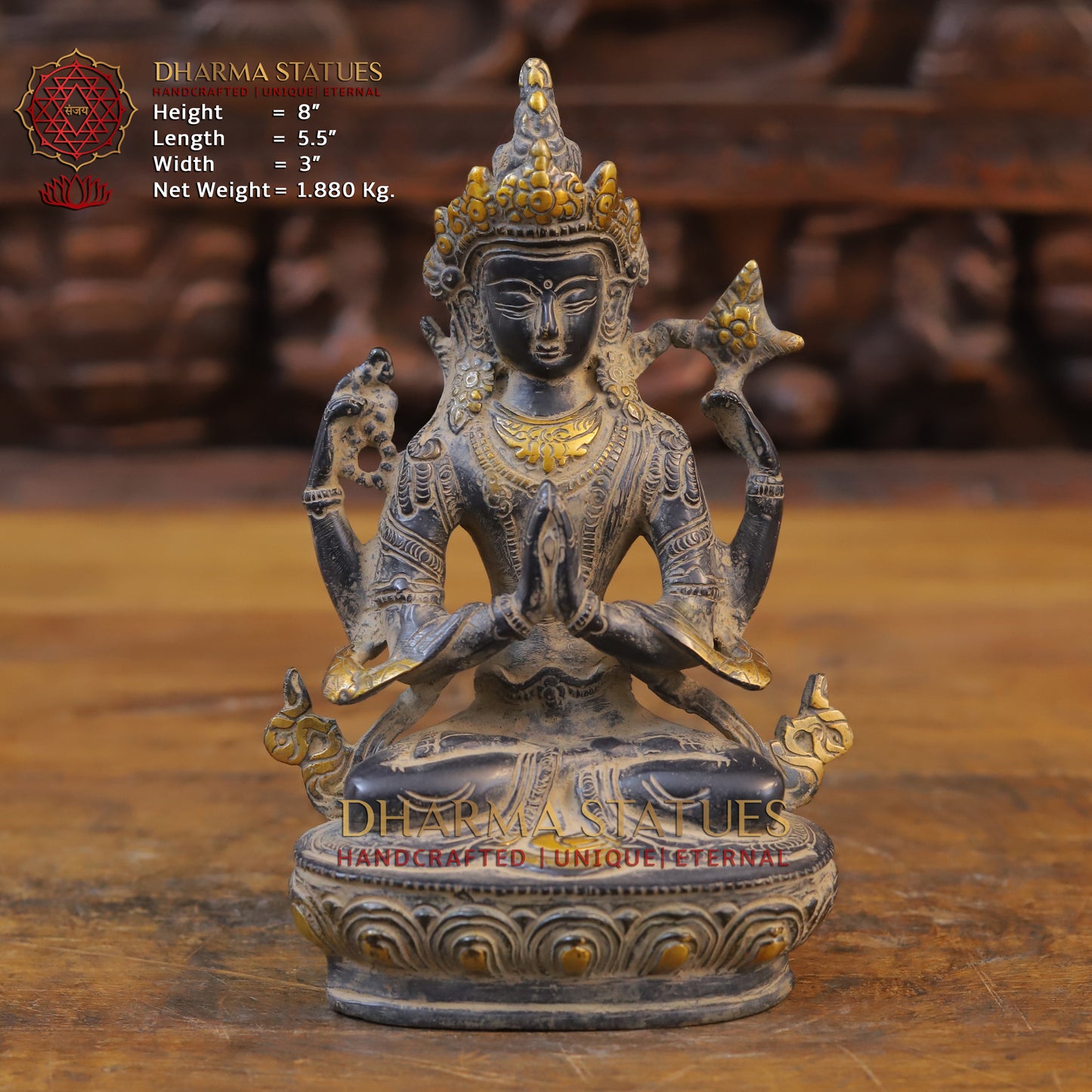 Brass Tara seated, Black Patina & Golden Finish, 8"