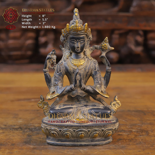 Brass Tara seated, Black Patina & Golden Finish, 8"