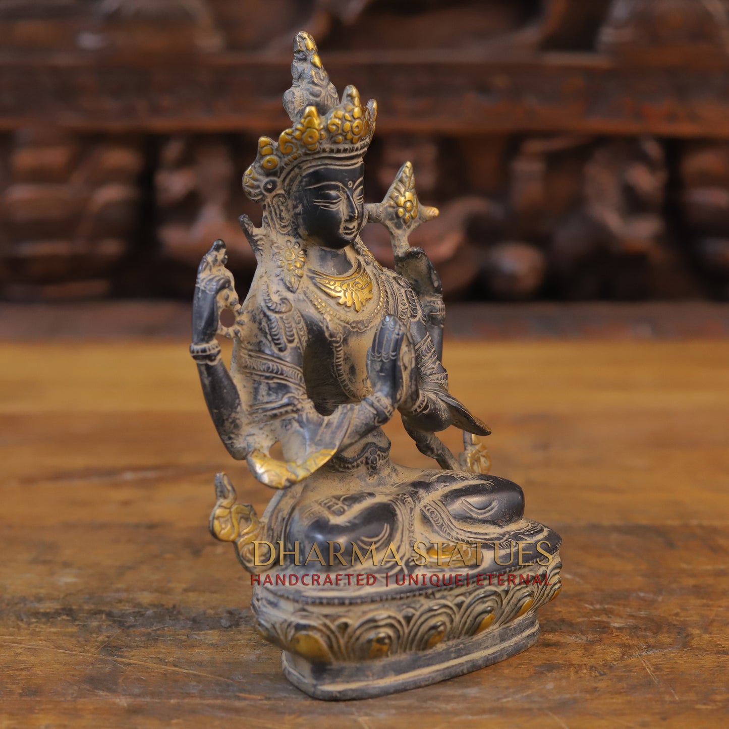 Brass Tara seated, Black Patina & Golden Finish, 8"
