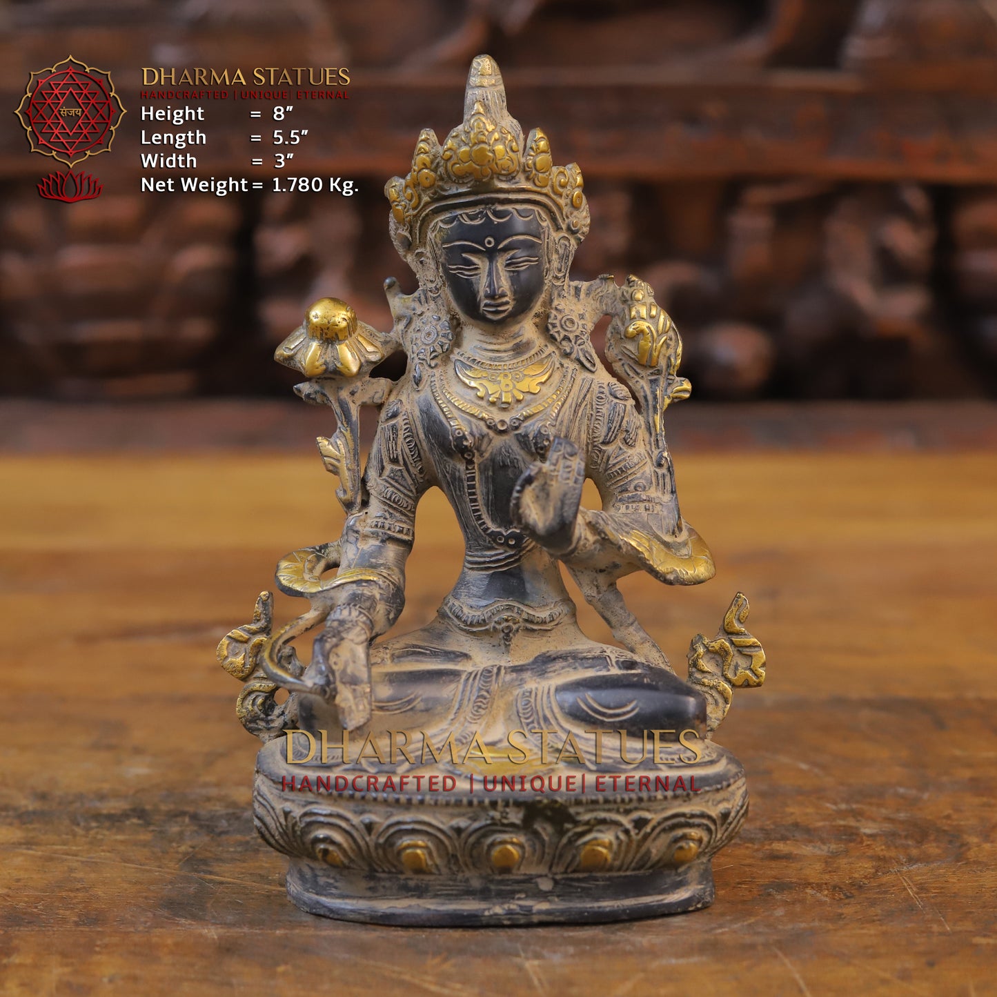 Brass Tara seated, Black Patina & Golden Finish, 8"