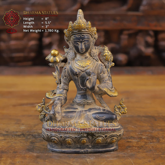 Brass Tara seated, Black Patina & Golden Finish, 8"
