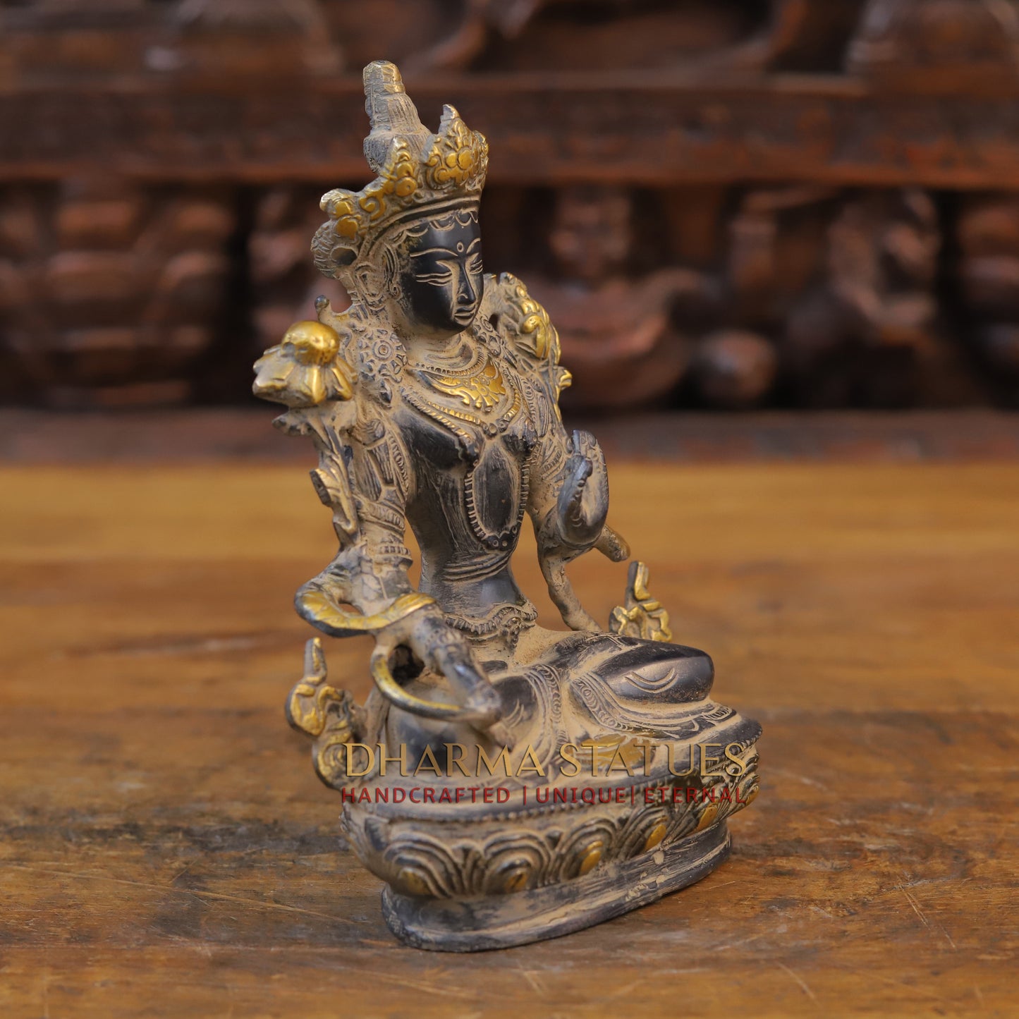 Brass Tara seated, Black Patina & Golden Finish, 8"