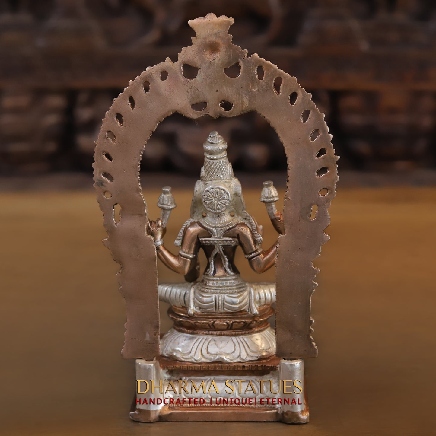 Brass Lakshmi seated with Frame, Blessing Posture, Silver & Copper Finish, 9.5"