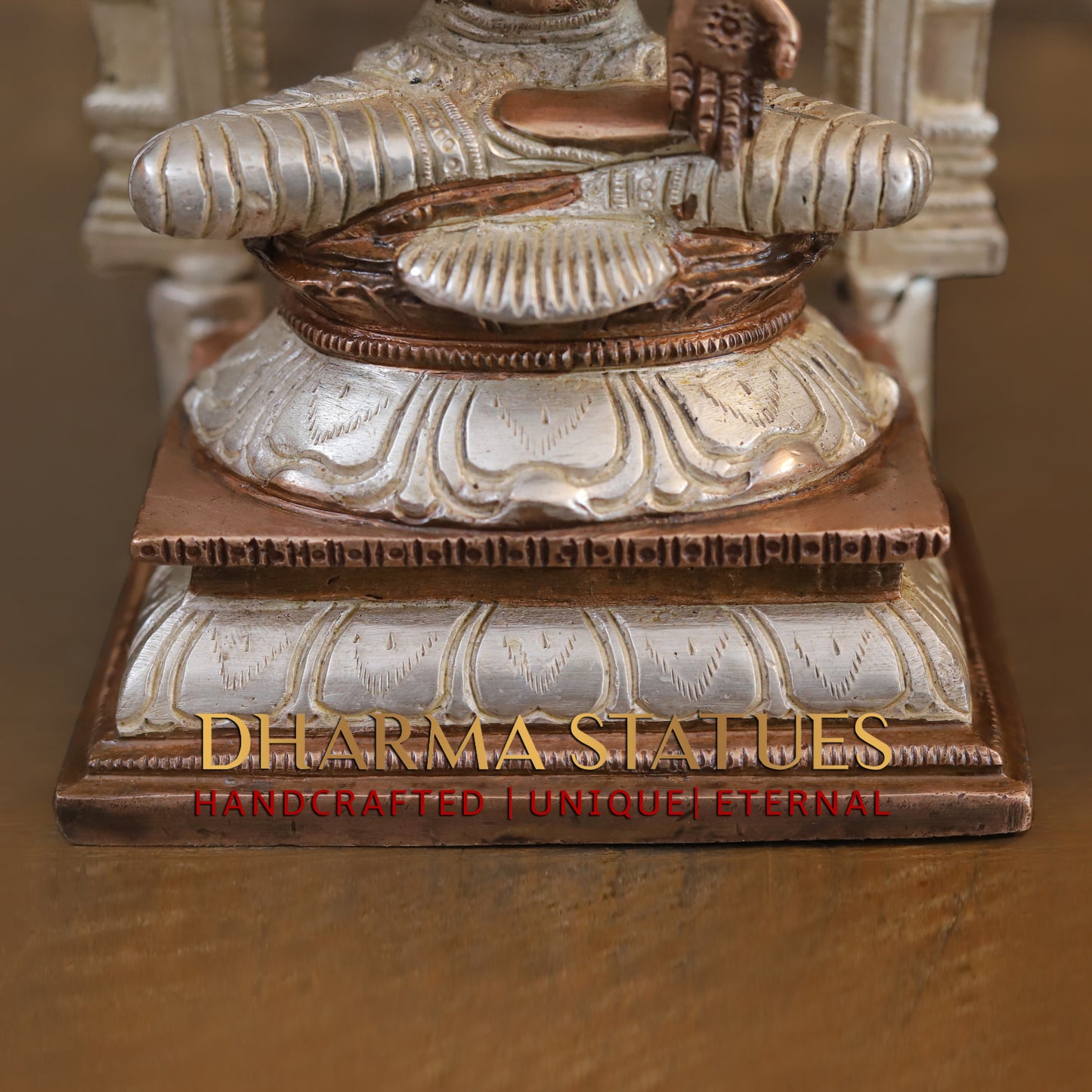 Brass Lakshmi seated with Frame, Blessing Posture, Silver & Copper Finish, 9.5"