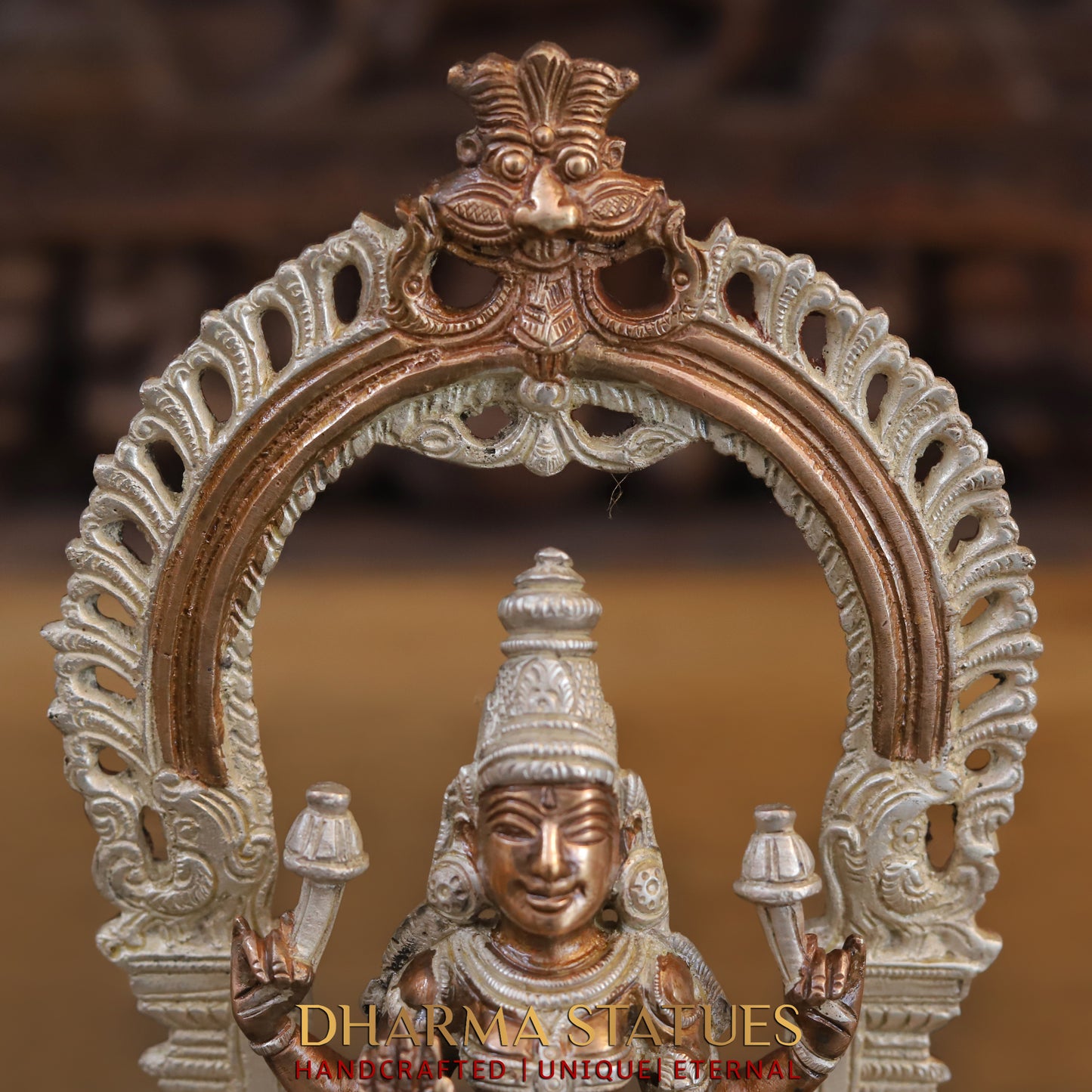 Brass Lakshmi seated with Frame, Blessing Posture, Silver & Copper Finish, 9.5"