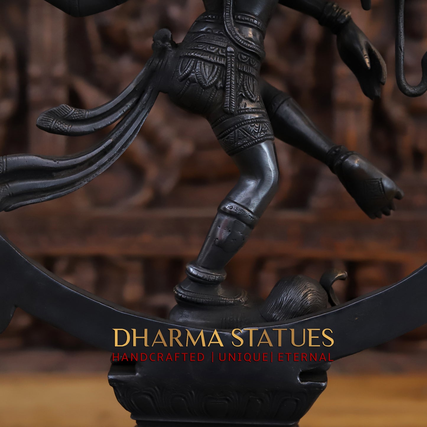 Brass Nataraja, Dancing Shiva Standing on Pedestal, Black Patina & Golden Finish, 23"