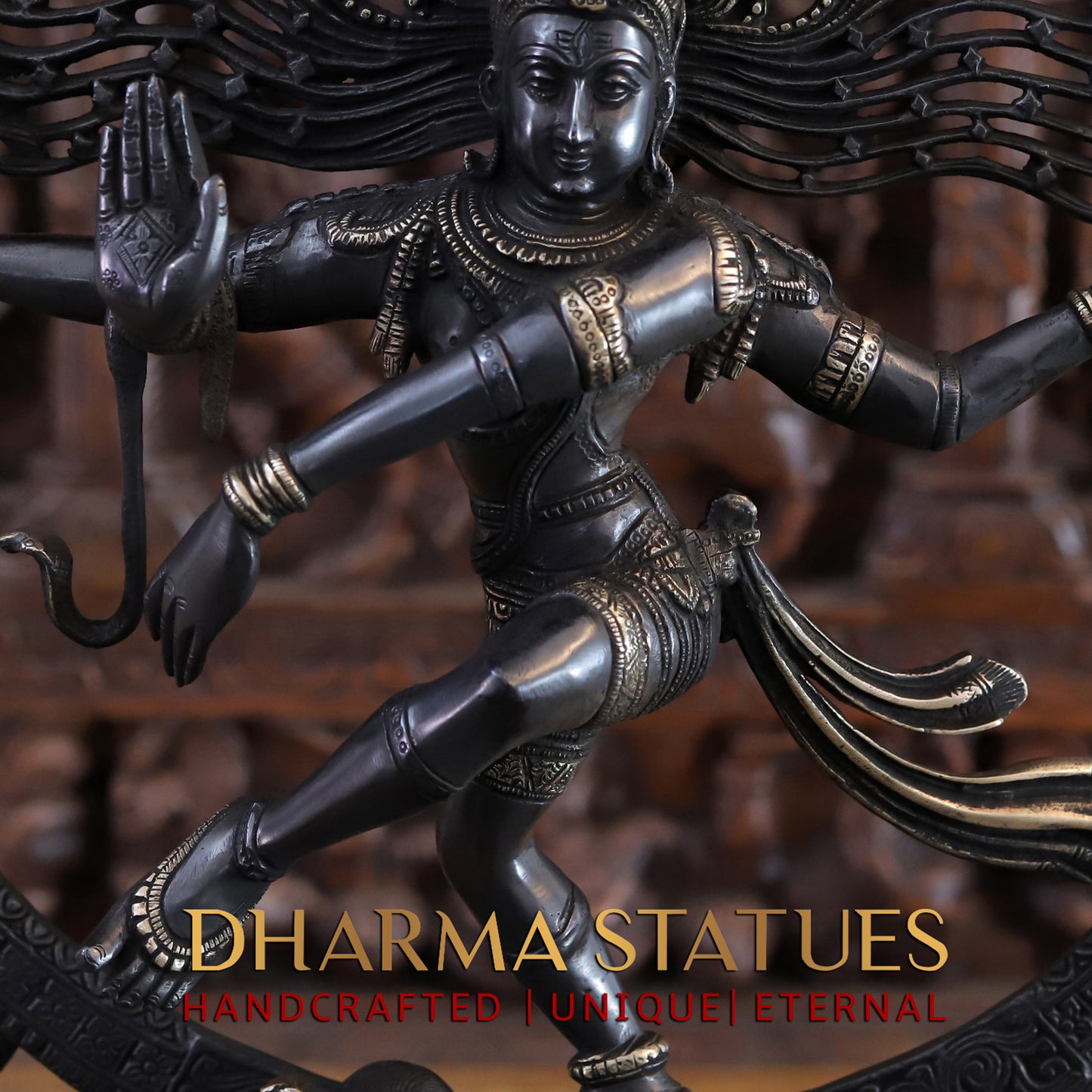 Brass Nataraja, Dancing Shiva Standing on Pedestal, Black Patina & Golden Finish, 23"