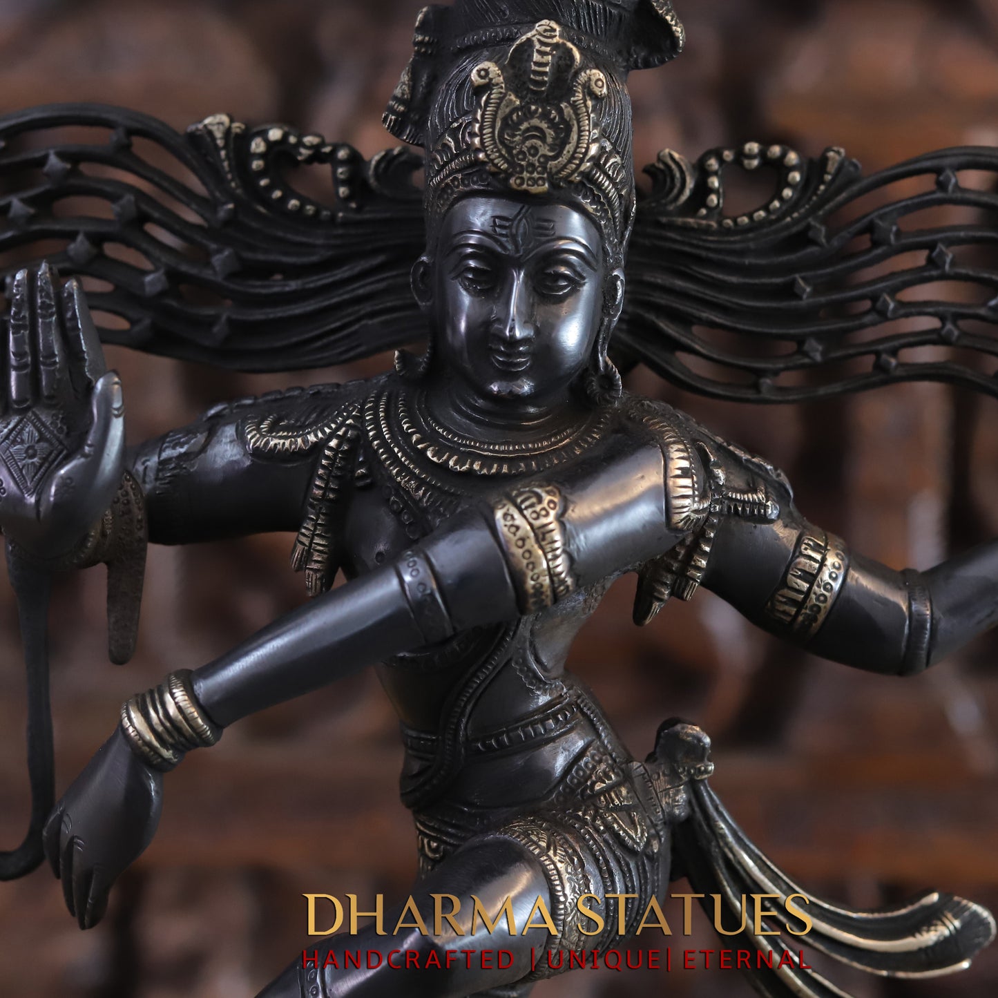 Brass Nataraja, Dancing Shiva Standing on Pedestal, Black Patina & Golden Finish, 23"