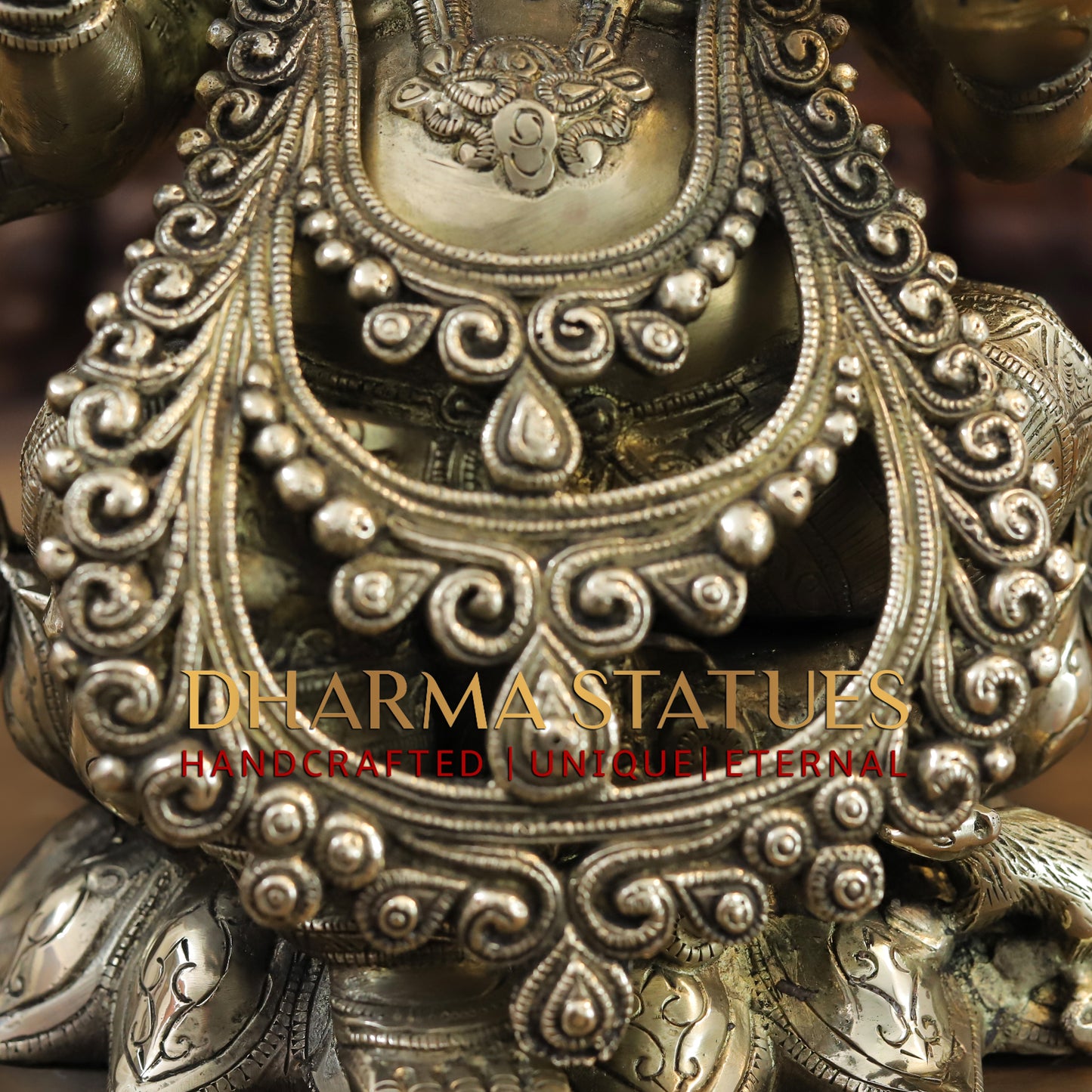 Brass Ganesh seated on Lotus, Blessing Posture, Fine Golden Finish, 16"