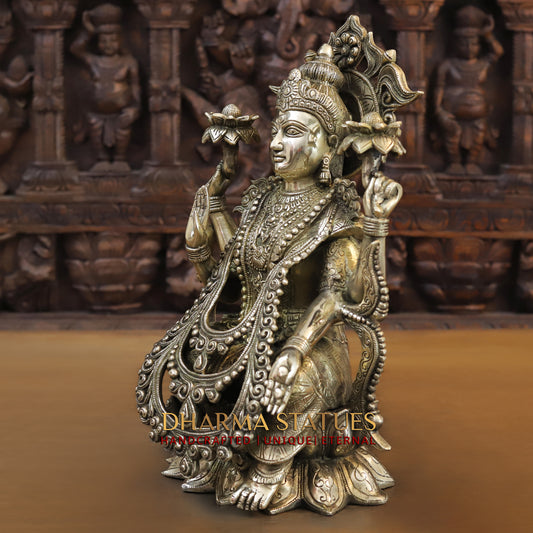 Brass Lakshmi seated on Lotus, Blessing Posture, Fine Golden Finish, 16"