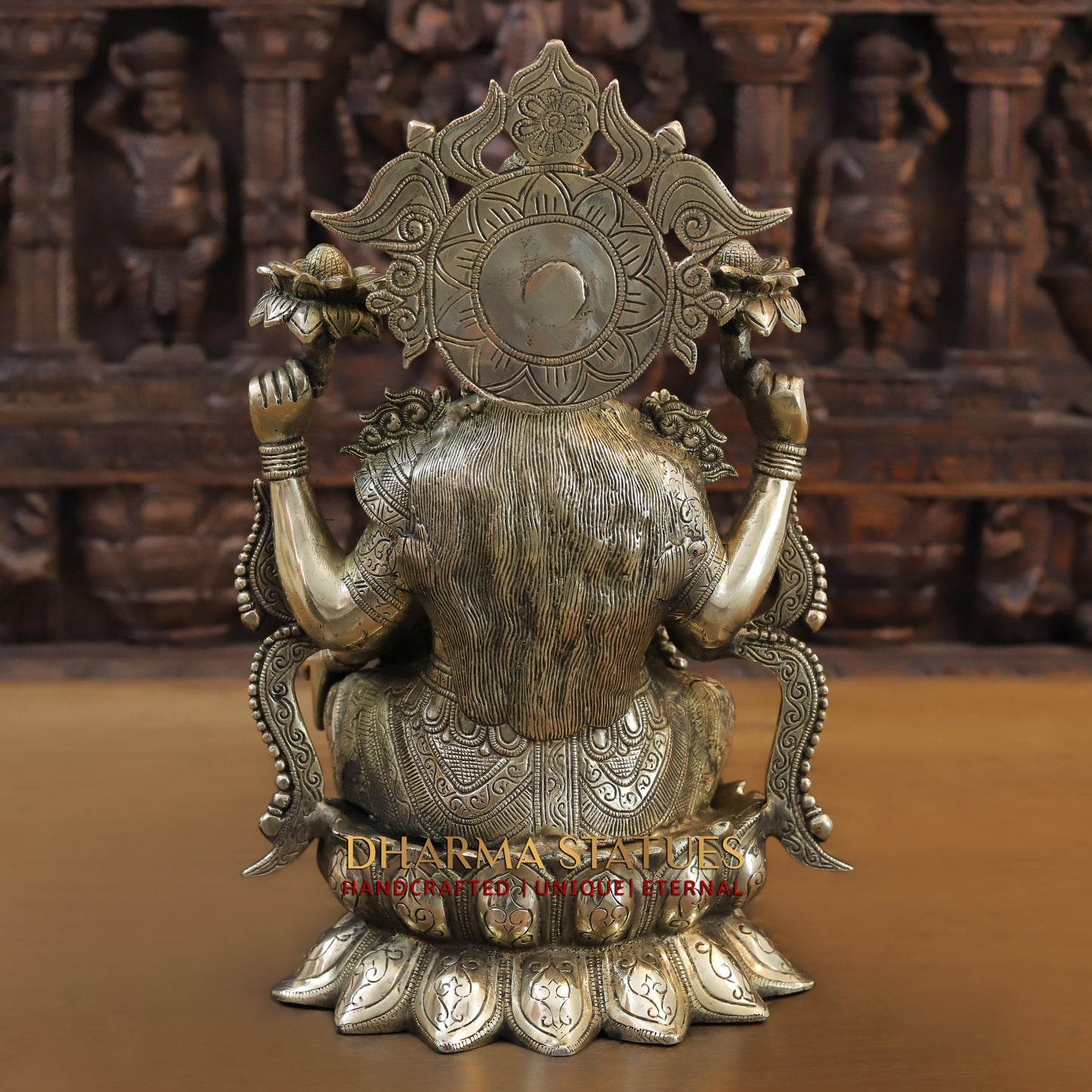 Brass Lakshmi seated on Lotus, Blessing Posture, Fine Golden Finish, 16"