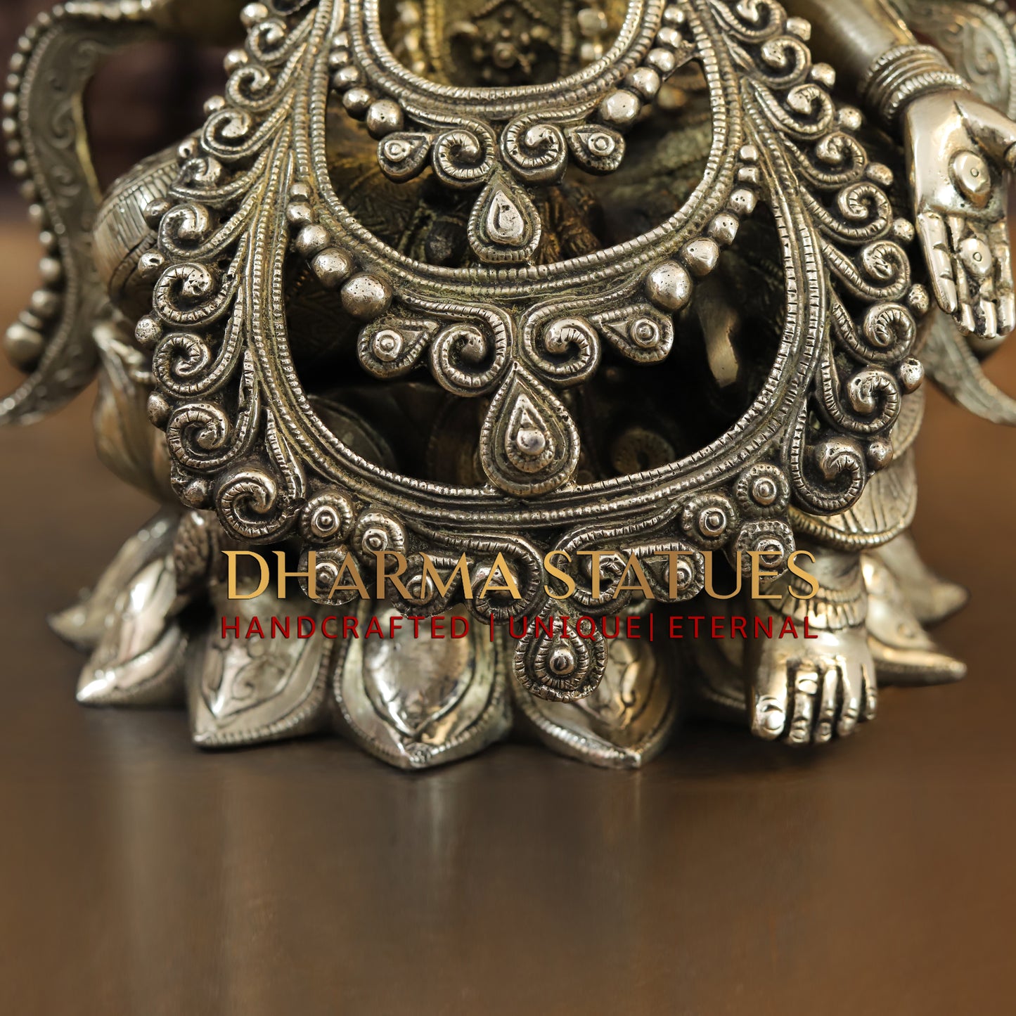 Brass Lakshmi seated on Lotus, Blessing Posture, Fine Golden Finish, 16"