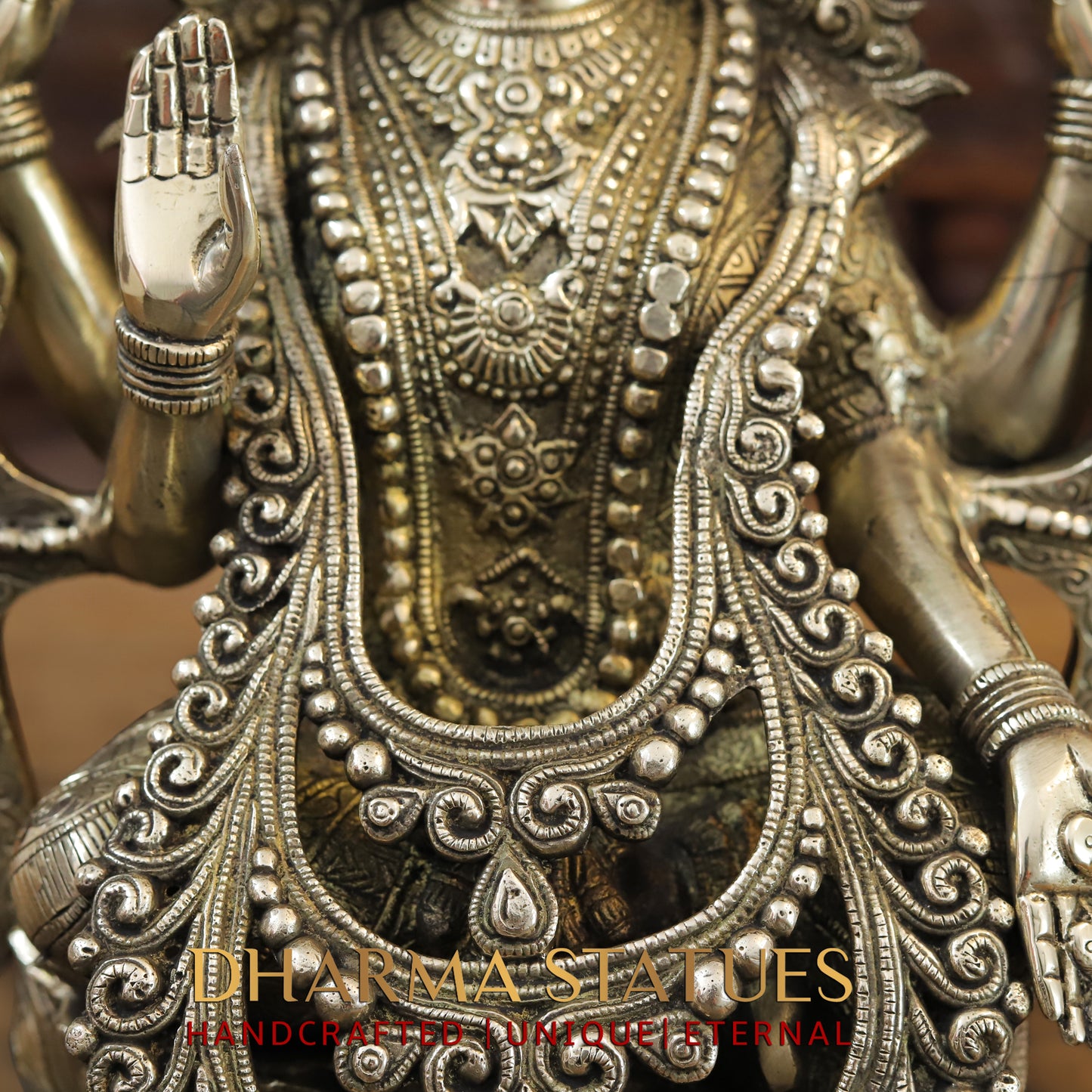 Brass Lakshmi seated on Lotus, Blessing Posture, Fine Golden Finish, 16"
