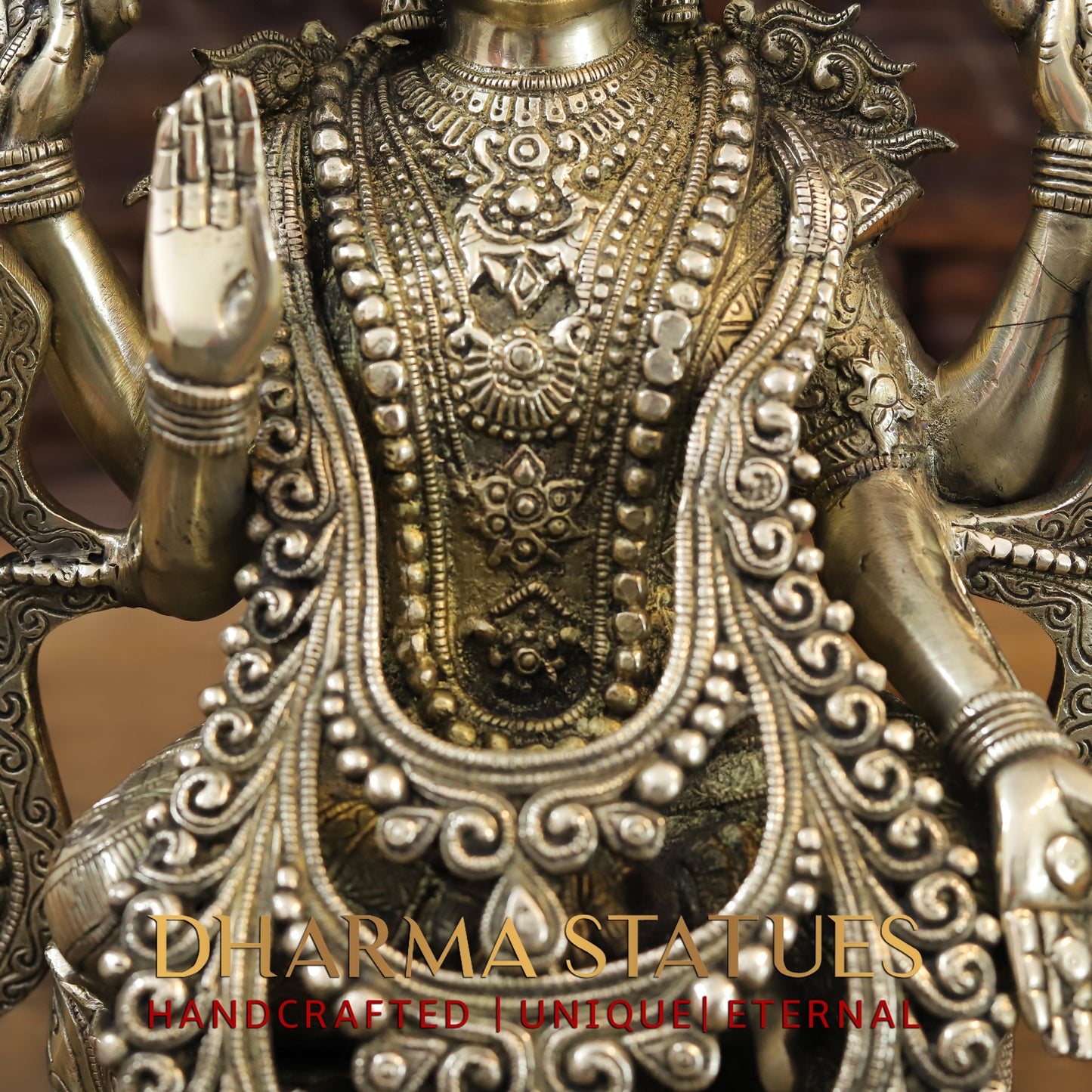 Brass Lakshmi seated on Lotus, Blessing Posture, Fine Golden Finish, 16"