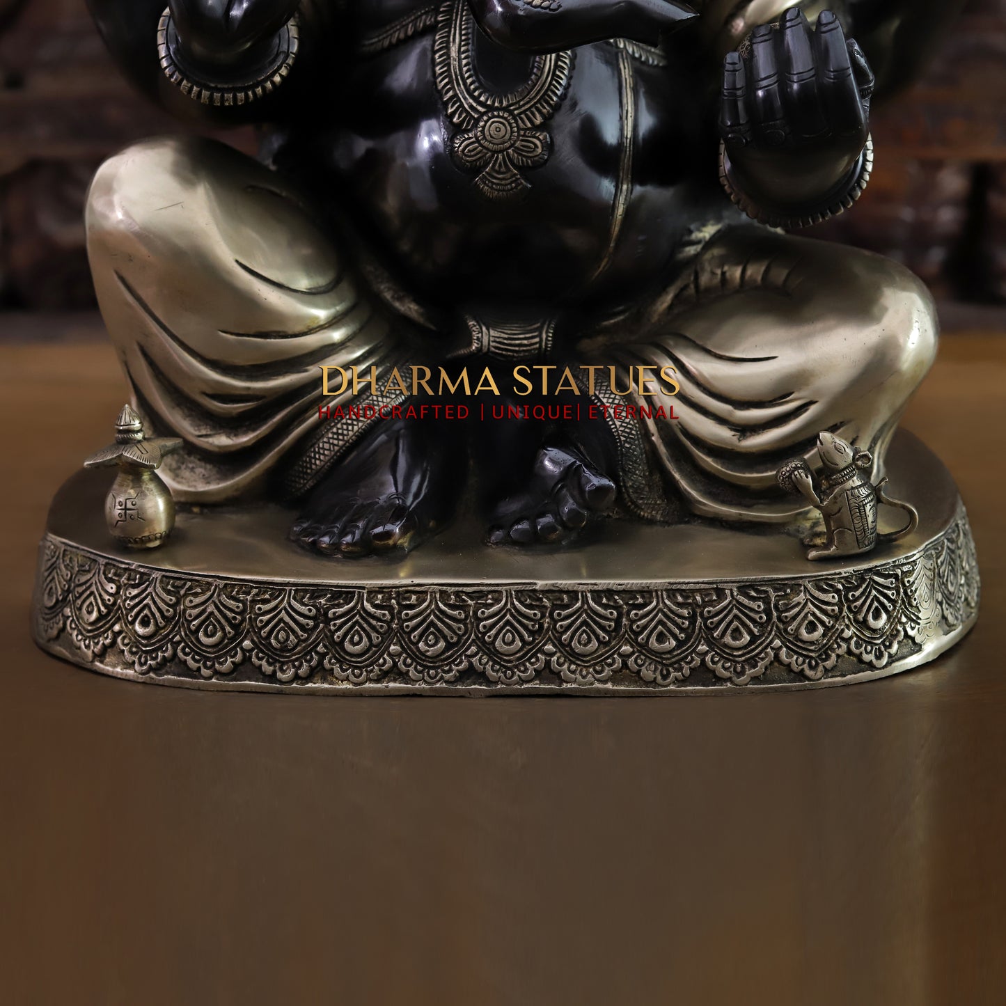 Brass Ganesh seated on Base, Black Patina & Golden Finish, 21"