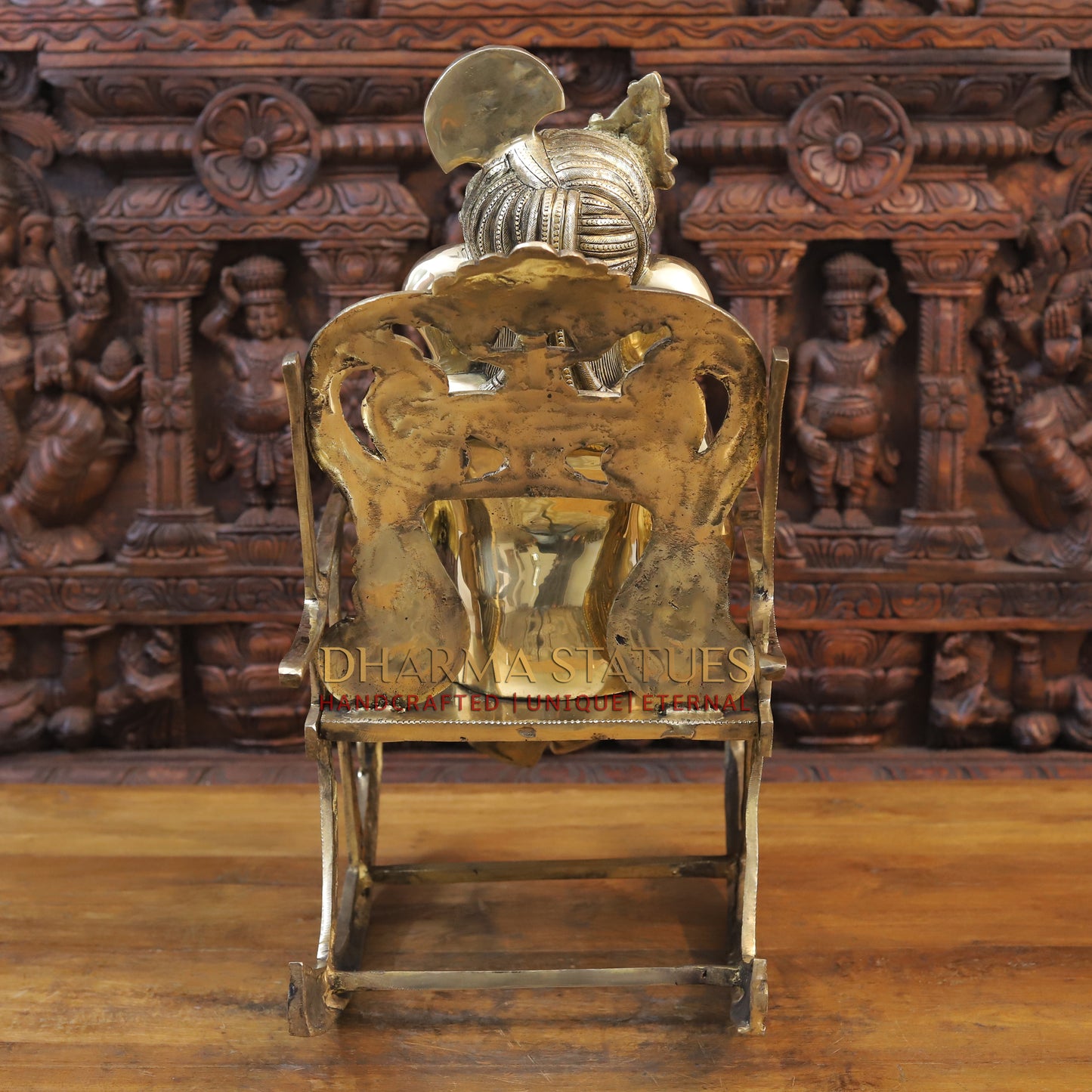 Brass Ganesh sitting on a Chair, Reading a Book, Golden Finish, 24"