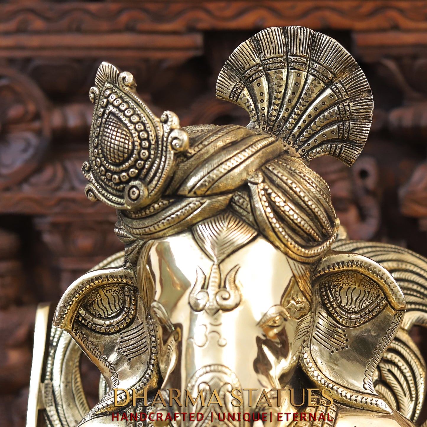 Brass Ganesh sitting on a Chair, Reading a Book, Golden Finish, 24"