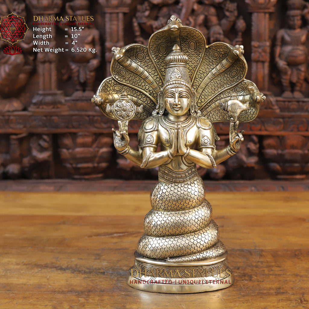 Brass Patanjali Statue, Fine Golden Finish 15.5"