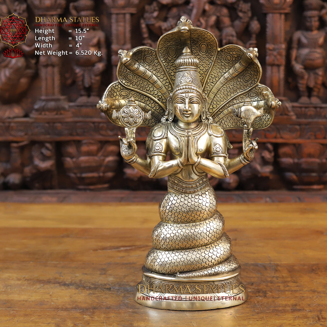 Brass Patanjali Statue, Fine Golden Finish 15.5"