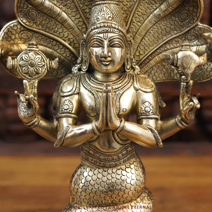 Brass Patanjali Statue, Fine Golden Finish 15.5"