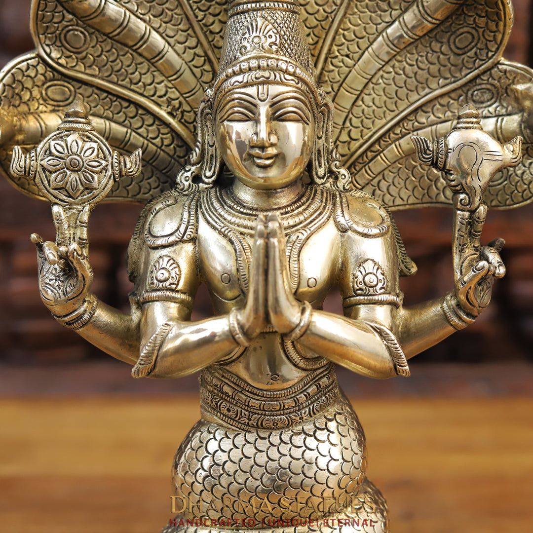 Brass Patanjali Statue, Fine Golden Finish 15.5"