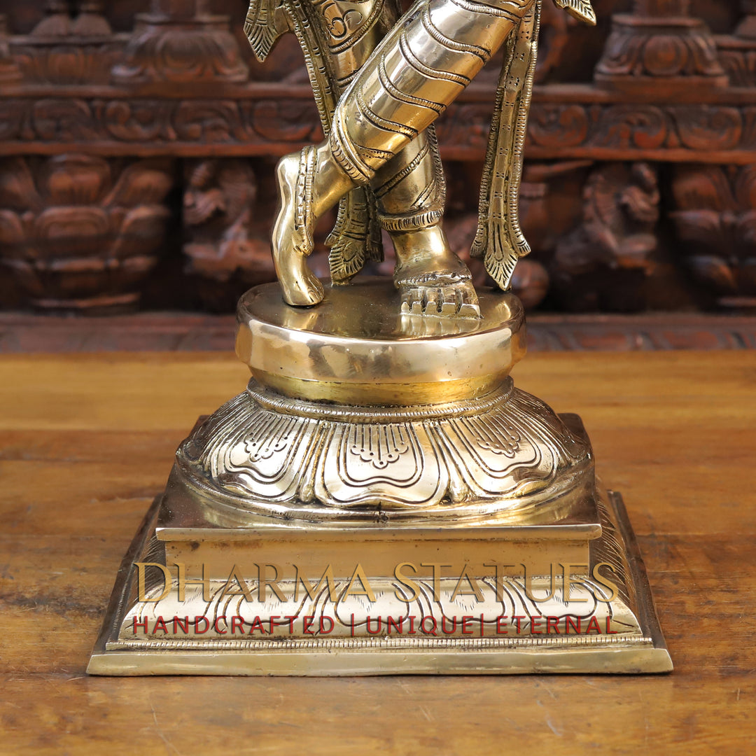 Brass Krishna Idol, Playing Flute, Fine Golden Finish, 28.5"