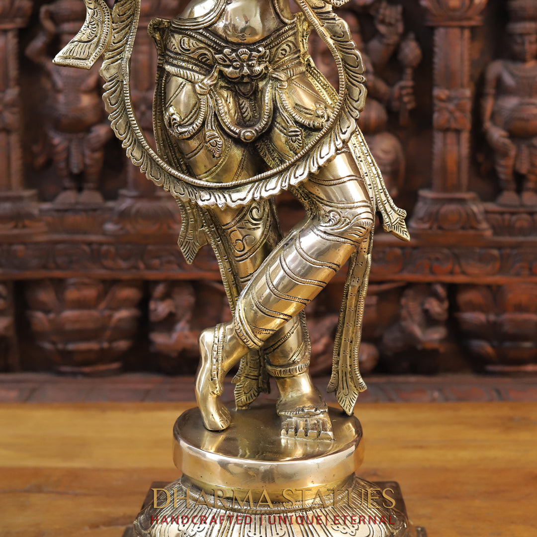 Brass Krishna Idol, Playing Flute, Fine Golden Finish, 28.5"